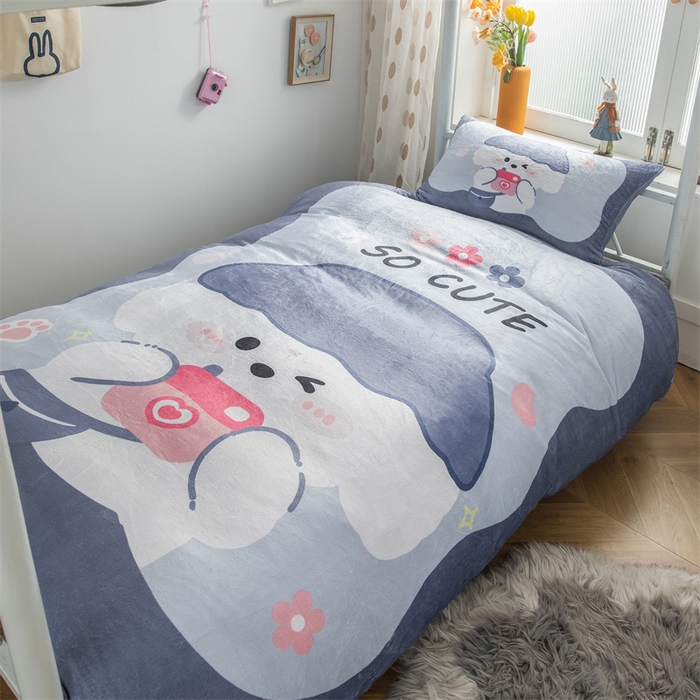 91家纺网 家纺一手货源 找家纺 宅部落 2023新款大版卡通牛奶绒三件套 3.小萌狗