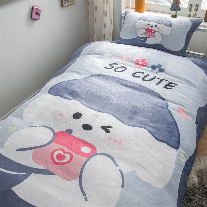 91家纺网 家纺一手货源 找家纺 宅部落 2023新款大版卡通牛奶绒三件套 3.小萌狗