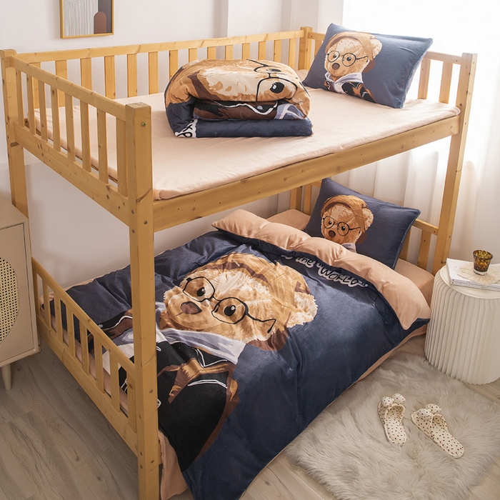 91家纺网 家纺一手货源 找家纺 宅部落 2023新款大版卡通牛奶绒三件套 5.眼镜熊