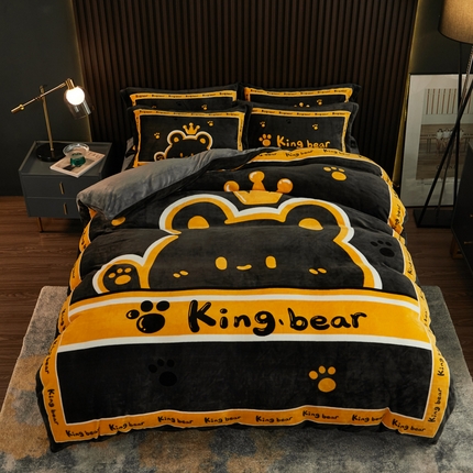 宅部落 2023新款大版卡通牛奶绒四件套法莱绒 5.熊者之王