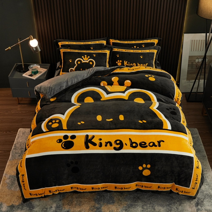 91家纺网 家纺一手货源 找家纺 宅部落 2023新款大版卡通牛奶绒四件套法莱绒 5.熊者之王