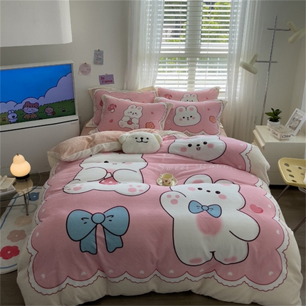 宅部落 2023新款大版卡通牛奶绒四件套法莱绒 18.小甜兔