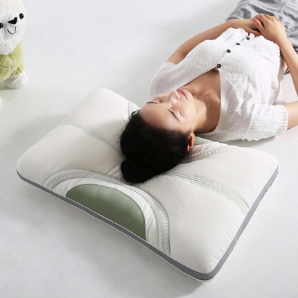（总）新款60S全棉贡缎植物护颈枕 枕头枕芯（绿白）