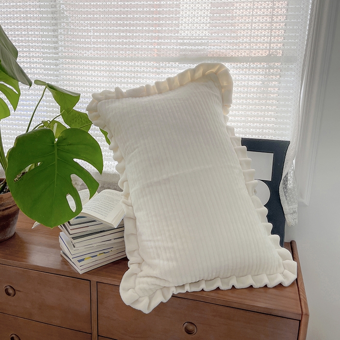 91家纺网 家纺一手货源 找家纺 琳可家居 2023新款秋冬款夹棉绒类枕头套牛奶绒德芙绒A类枕套 云朵白-绒