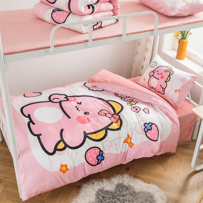 91家纺网 家纺一手货源 找家纺 宅部落 2023新款大版卡通牛奶绒三件套 1.粉嘟嘟