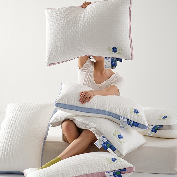 91家纺网 家纺一手货源 找家纺 方回家纺 2023新款锦绒绗缝立体枕枕头枕芯 立体绗缝枕-蓝色