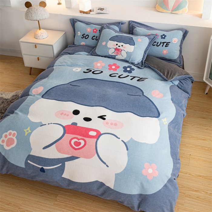 91家纺网 家纺一手货源 找家纺 宅部落 2023新款大版卡通牛奶绒四件套法莱绒 3.小萌狗