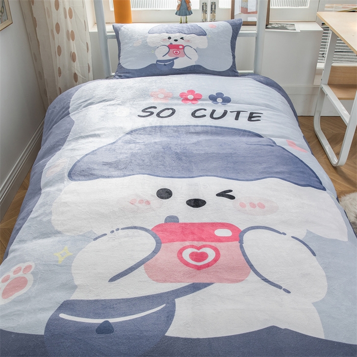 91家纺网 家纺一手货源 找家纺 宅部落 2023新款大版卡通牛奶绒三件套 3.小萌狗