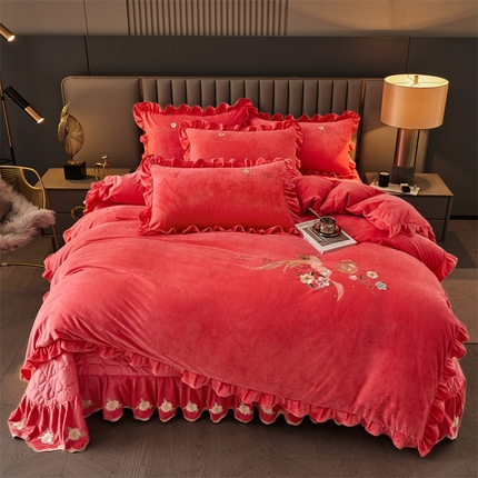 恒爱家纺  2023新款温暖舒适加密宝宝绒床盖四件套-邂逅系列 砖红