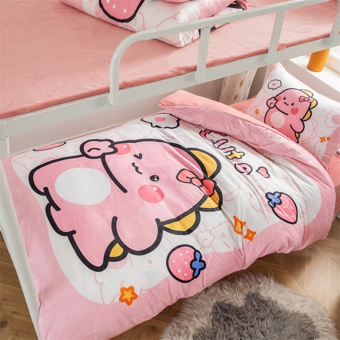 91家纺网 家纺一手货源 找家纺 宅部落 2023新款大版卡通牛奶绒三件套 1.粉嘟嘟