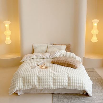 梦享生活家居 2023新款兔兔绒四件套 兔兔绒-月白