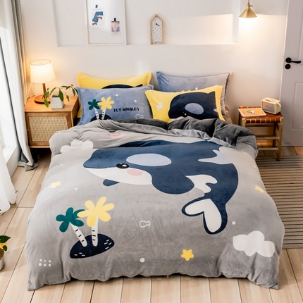 91家纺网 家纺一手货源 找家纺 （总）宅部落 2023新款大版卡通牛奶绒四件套法莱绒三件套