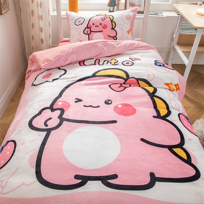 91家纺网 家纺一手货源 找家纺 宅部落 2023新款大版卡通牛奶绒三件套 1.粉嘟嘟