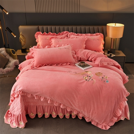 恒爱家纺  2023新款温暖舒适加密宝宝绒床盖四件套-邂逅系列 欧韵粉
