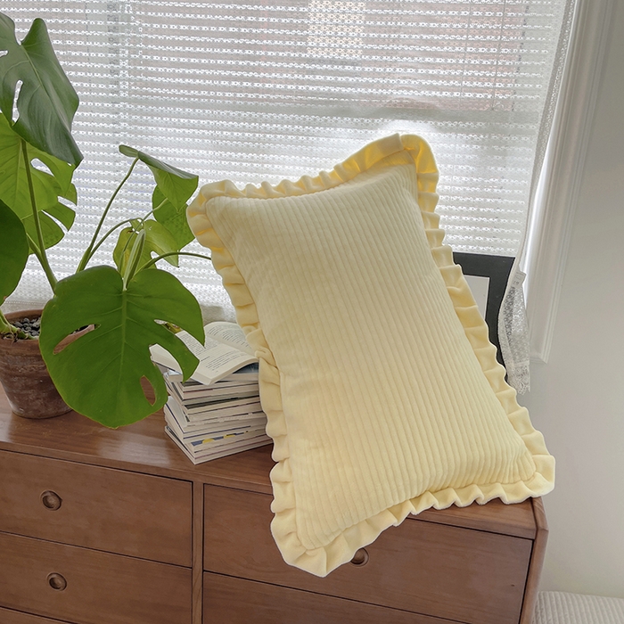 91家纺网 家纺一手货源 找家纺 琳可家居 2023新款秋冬款夹棉绒类枕头套牛奶绒德芙绒A类枕套 奶油黄-绒