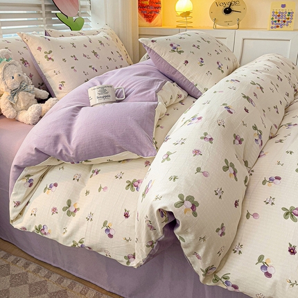 91家纺网 家纺一手货源 找家纺 （总1）王朝国际 2025新款双层纱有氧提花有氧双层纱碎花四件套大量现货