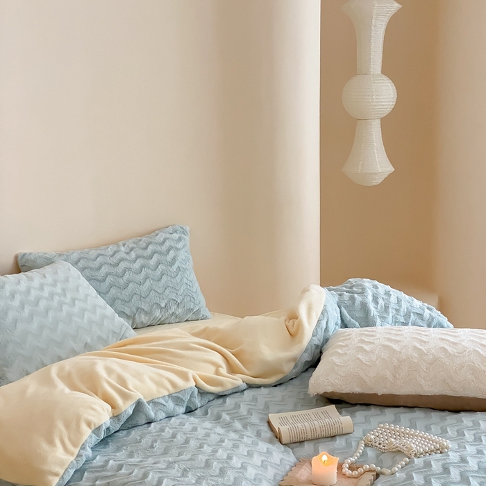 91家纺网 家纺一手货源 找家纺 梦享生活家居 2023新款兔兔绒四件套-卡洛斯 卡洛斯-马利蓝