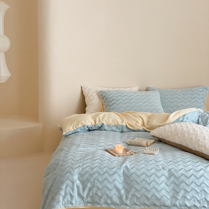 91家纺网 家纺一手货源 找家纺 梦享生活家居 2023新款兔兔绒四件套-卡洛斯 卡洛斯-马利蓝