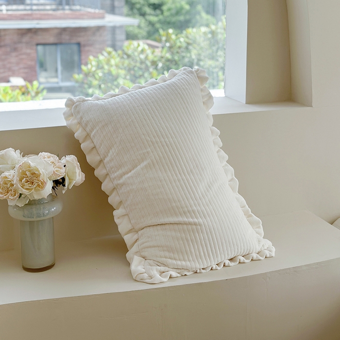 91家纺网 家纺一手货源 找家纺 琳可家居 2023新款秋冬款夹棉绒类枕头套牛奶绒德芙绒A类枕套 香草白_纯色简约系列