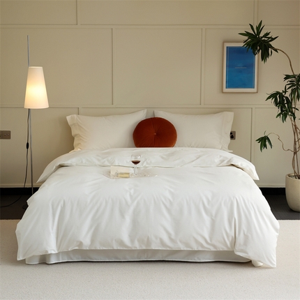 91家纺网 家纺一手货源 找家纺 庭彤 2023秋冬款纯棉磨毛纯色双拼四件套-桃粉系列 皓月白