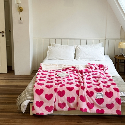 桔子家纺  2023新款兔兔绒皮草毛毯 霉霉爱心