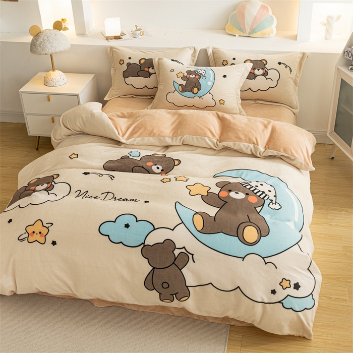 91家纺网 家纺一手货源 找家纺 宅部落 2023新款大版卡通牛奶绒四件套法莱绒 4.熊彼特