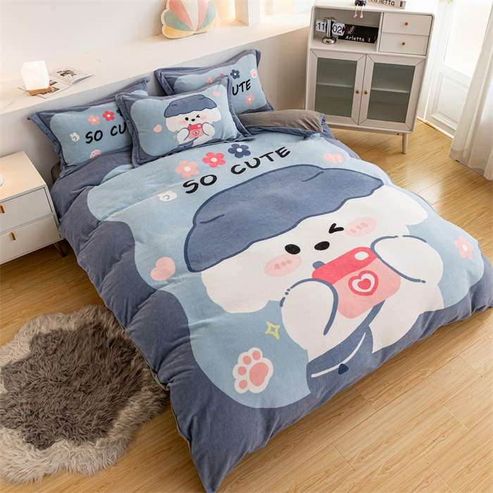 91家纺网 家纺一手货源 找家纺 宅部落 2023新款大版卡通牛奶绒四件套法莱绒 3.小萌狗