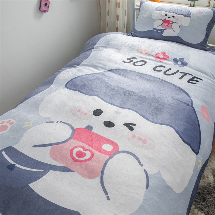 91家纺网 家纺一手货源 找家纺 宅部落 2023新款大版卡通牛奶绒三件套 3.小萌狗