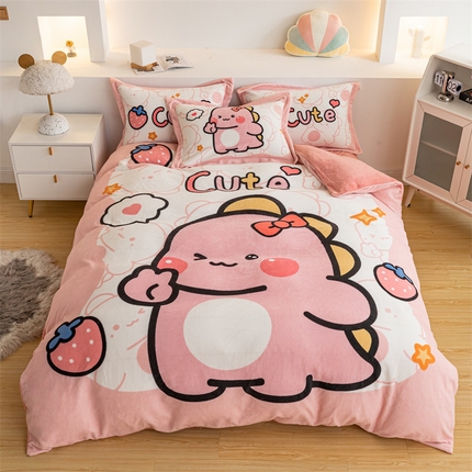 91家纺网 家纺一手货源 找家纺 （总）宅部落 2023新款大版卡通牛奶绒四件套法莱绒三件套