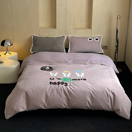 91家纺网 家纺一手货源 找家纺 （总）桔子家纺 2023新款全消光牛奶绒精致贴布刺绣四件套--星星兔