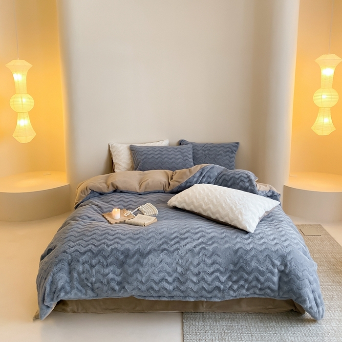 91家纺网 家纺一手货源 找家纺 梦享生活家居 2023新款兔兔绒四件套-卡洛斯 卡洛斯-淡灰