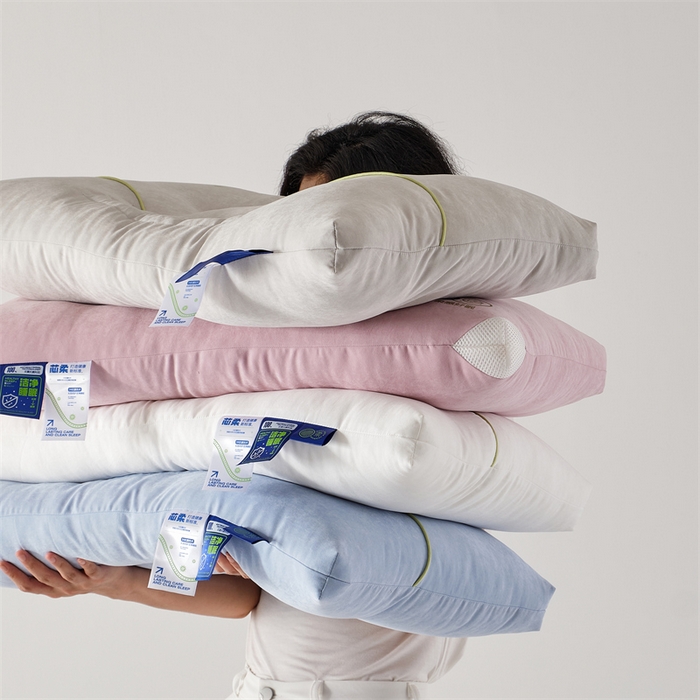 91家纺网 家纺一手货源 找家纺 方回家纺 2023新款锦绒决明子立体枕枕头枕芯 决明子立体枕-粉色