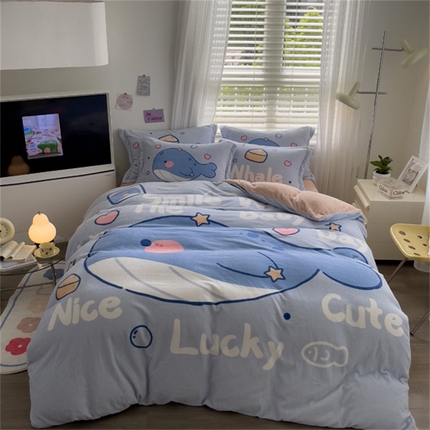 宅部落 2023新款大版卡通牛奶绒四件套法莱绒 19.幸运小蓝鲸
