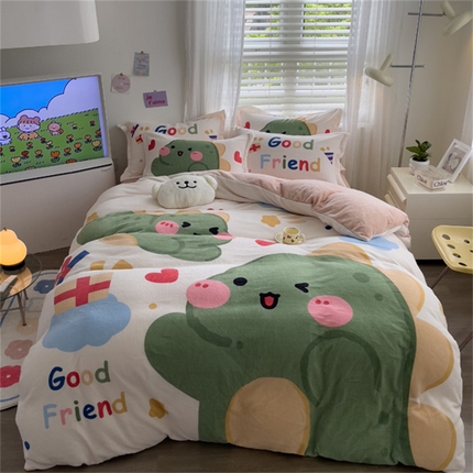 宅部落 2023新款大版卡通牛奶绒四件套法莱绒 16.恐龙伙伴
