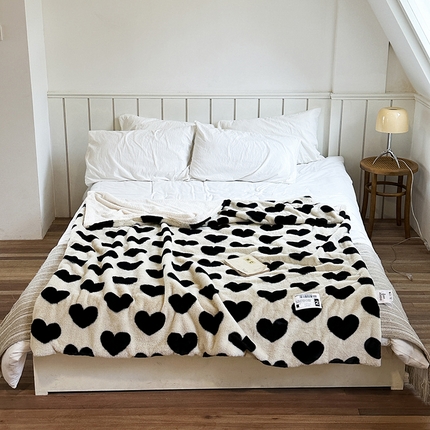 桔子家纺  2023新款兔兔绒皮草毛毯 奶茶爱心