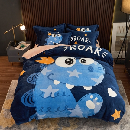 宅部落 2023新款大版卡通牛奶绒四件套法莱绒 14.萌宠恐龙