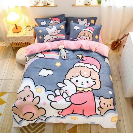 宅部落 2023新款大版卡通牛奶绒四件套法莱绒 15.甜蜜的梦