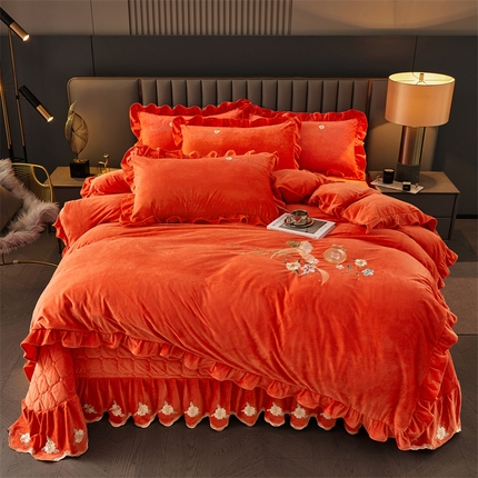 恒爱家纺  2023新款温暖舒适加密宝宝绒床盖四件套-邂逅系列 桔色