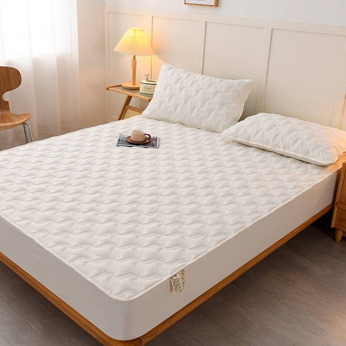 91家纺网 家纺一手货源 找家纺 X猫先生床笠 2024新款A类原棉防水隔尿大豆抗菌夹棉床笠席梦思床垫保护罩防尘床罩加高加厚 防水款爱恋-米白