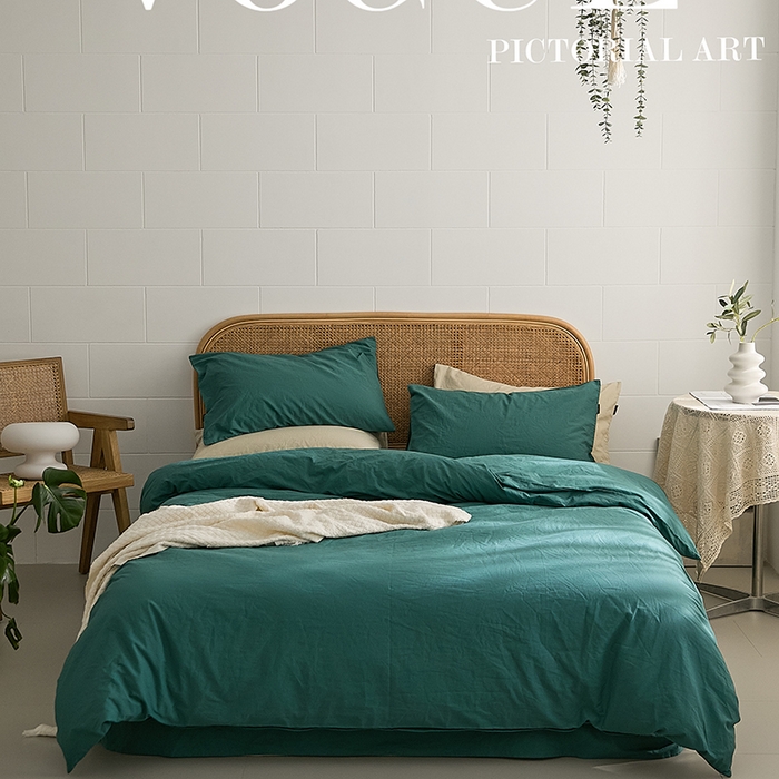 91家纺网 家纺一手货源 找家纺 新款秋冬40S水洗棉四件套-晚风（英文版） 晚风-石绿