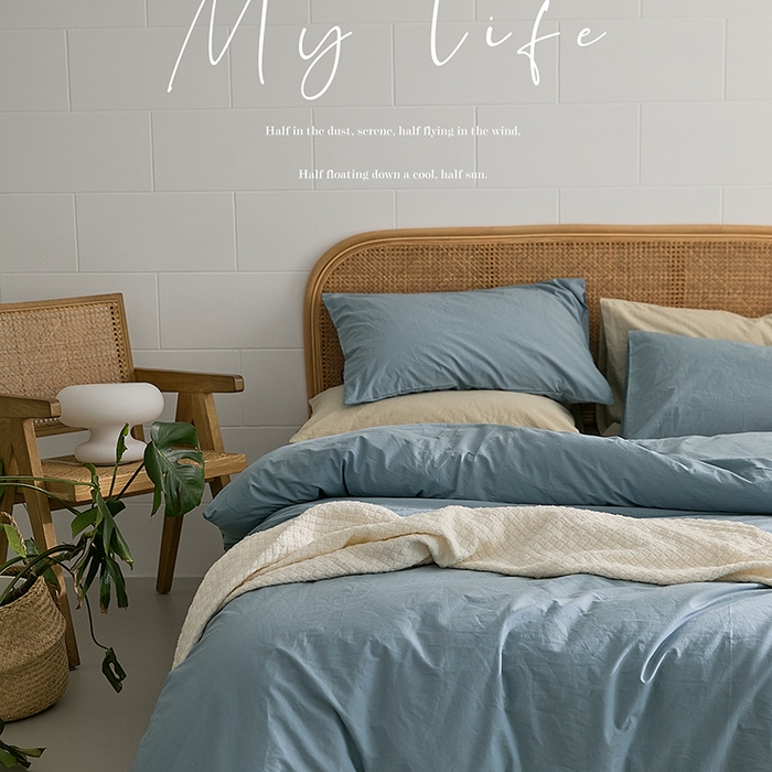 91家纺网 家纺一手货源 找家纺 新款秋冬40S水洗棉四件套-晚风（英文版） 晚风-山水蓝