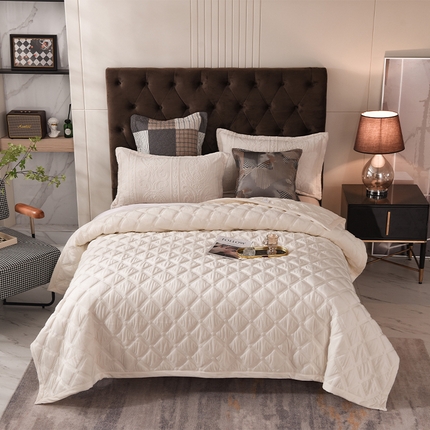 91家纺网 家纺一手货源 找家纺 （总）恩和家纺 2024新款水晶绒牛奶绒法兰绒床盖方格款