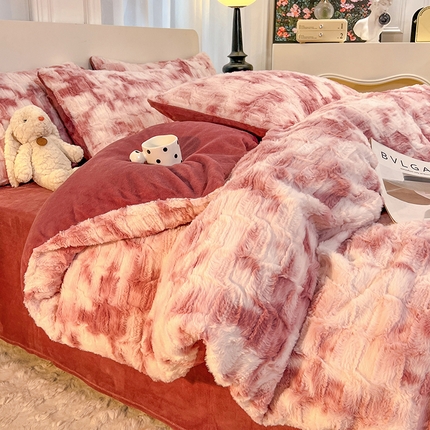 91家纺网 家纺一手货源 找家纺 （汇总）慕晨 2023新款纯色兔毛绒牛奶绒菱格晕彩牛奶绒保暖四件套被套