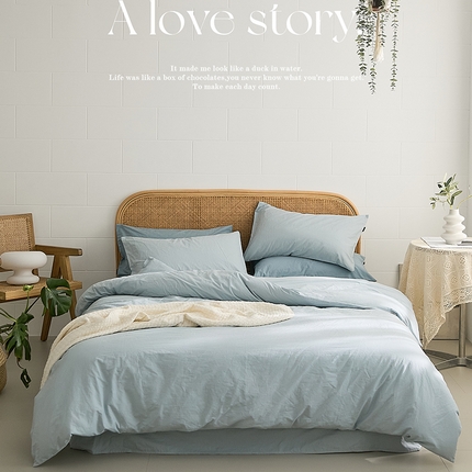 新款秋冬40S水洗棉四件套-晚风（英文版） 晚风-晴山蓝