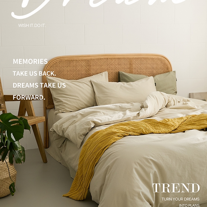 91家纺网 家纺一手货源 找家纺 新款秋冬40S水洗棉四件套-晚风（英文版） 晚风-亚麻色