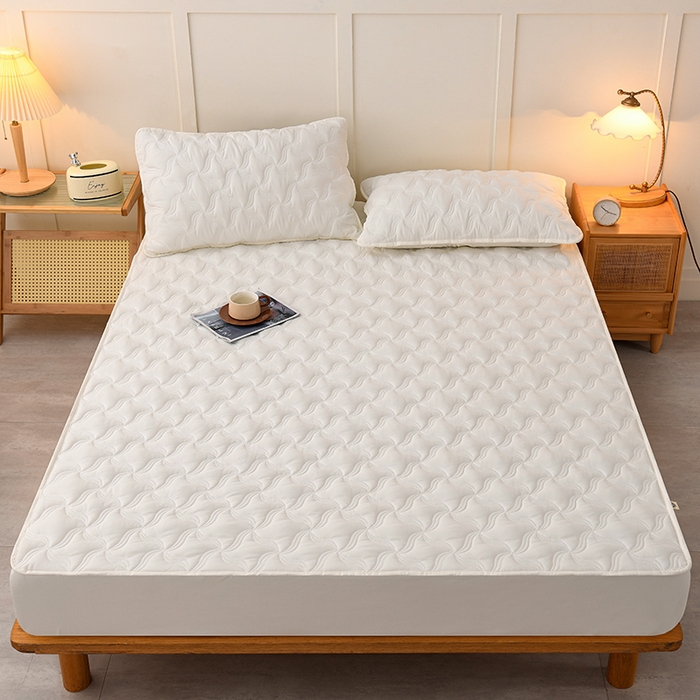 91家纺网 家纺一手货源 找家纺 X猫先生床笠 2024新款A类原棉防水隔尿大豆抗菌夹棉床笠席梦思床垫保护罩防尘床罩加高加厚 防水款爱恋-米白