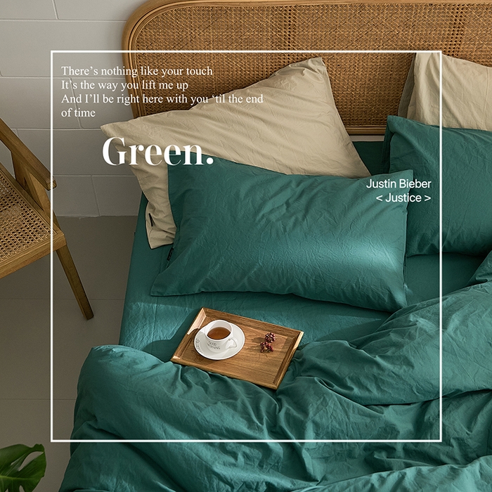 91家纺网 家纺一手货源 找家纺 新款秋冬40S水洗棉四件套-晚风（英文版） 晚风-石绿