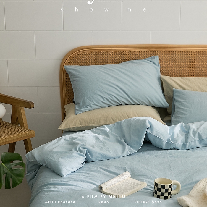 91家纺网 家纺一手货源 找家纺 新款秋冬40S水洗棉四件套-晚风（英文版） 晚风-西子蓝