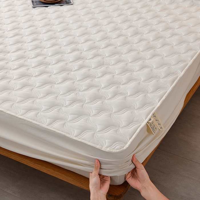 91家纺网 家纺一手货源 找家纺 X猫先生床笠 2024新款A类原棉防水隔尿大豆抗菌夹棉床笠席梦思床垫保护罩防尘床罩加高加厚 防水款爱恋-米白