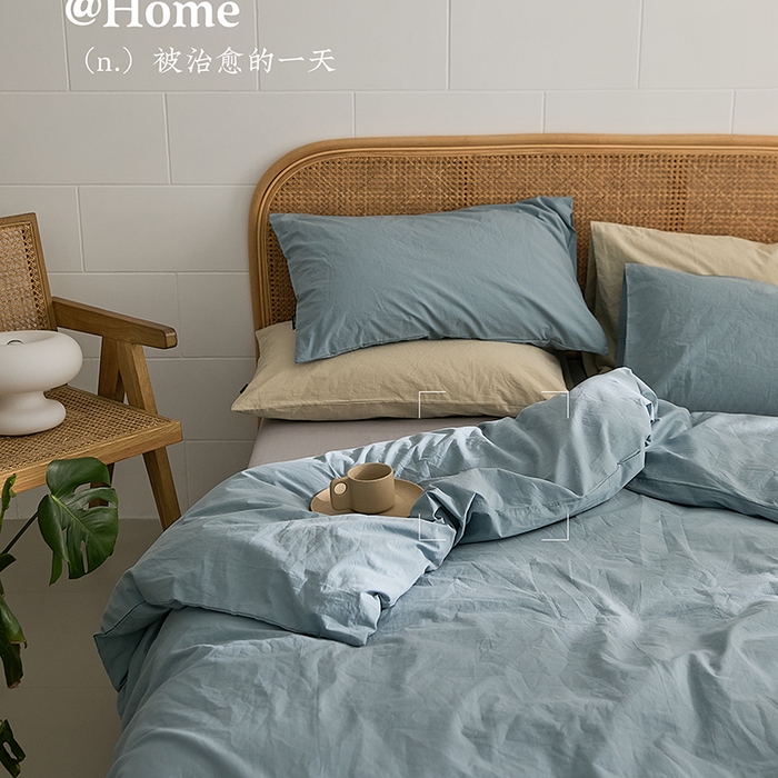 91家纺网 家纺一手货源 找家纺 新款秋冬40S水洗棉四件套-晚风（英文版） 晚风-山水蓝